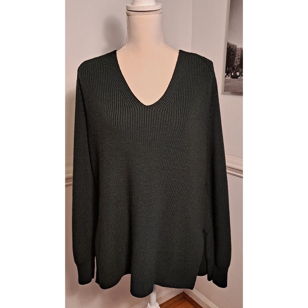Athleta Sweater Womens‎ Small Hunter Green V-Neck Wool Blend Pullover Knit S